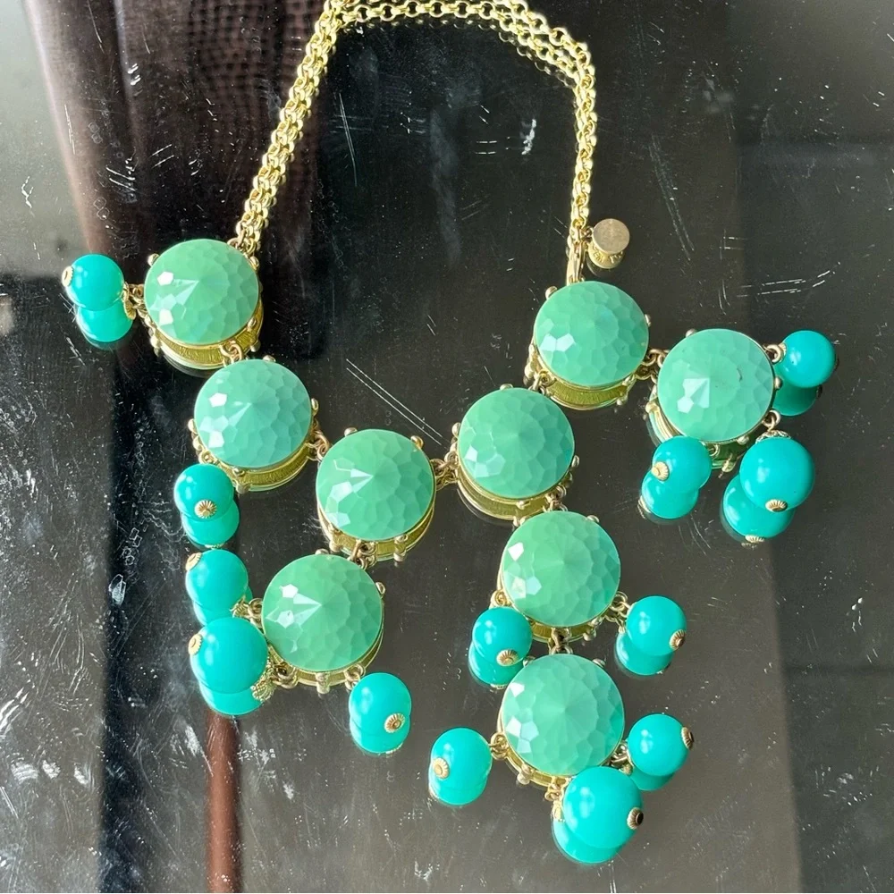 J.Crew Green and Gold Cluster Necklace with Cascading Beads - Picture 14 of 16